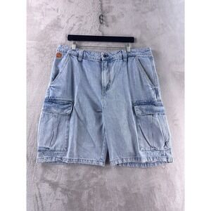 Empyre Cargo Denim Shorts Mens Size 36 Blue Light Wash Skater Y2K Utility